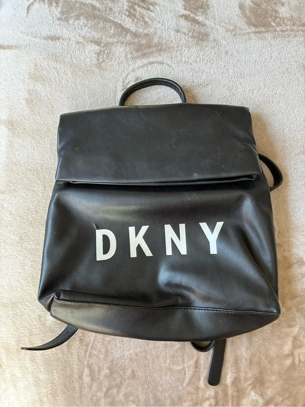 DKNY Black Logo Backpack with Fold-Over Flap
